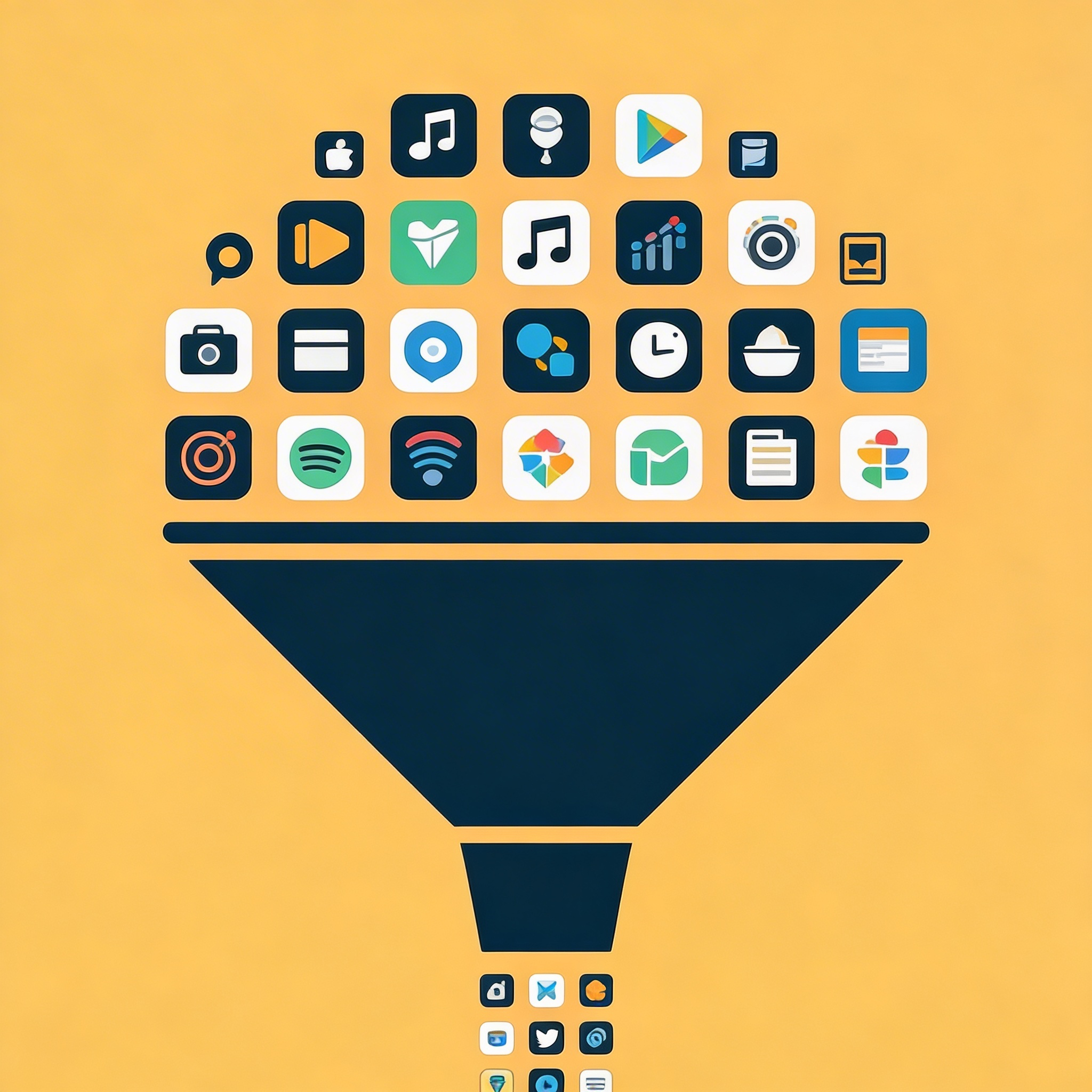 Funnel showing thousands of apps entering at top, with very few surviving at bottom